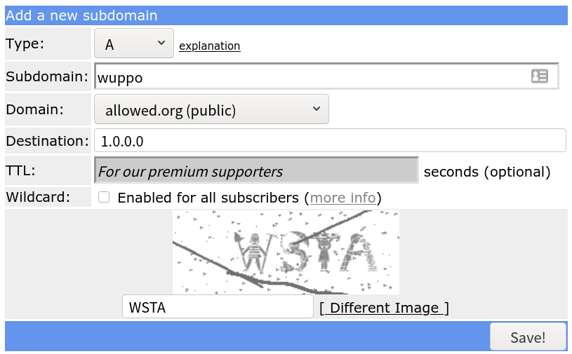 FreeDNS subdomain registration confirm
